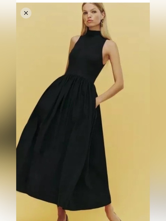 Reformation Dresses & Skirts - Reformation Black Mock Neck Mixed Media Midi Dress NWOT large petite